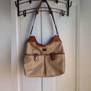 Dooney & Bourke Tan Nylon Hobo Bag With Leather Details